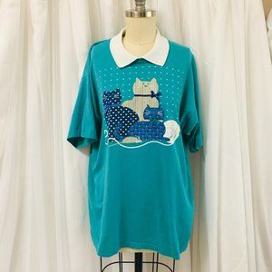 Vintage Pegi Goff Collared Cat Blouse